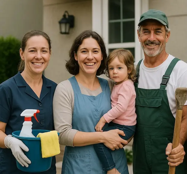 Cleaning, childcare, gardening