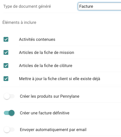 Choisissez les informations à envoyer à Pennylane