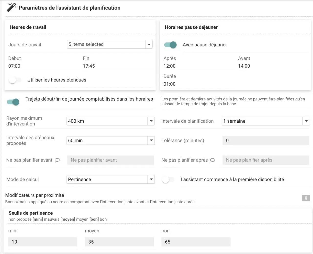 Cadulis schedule parameters