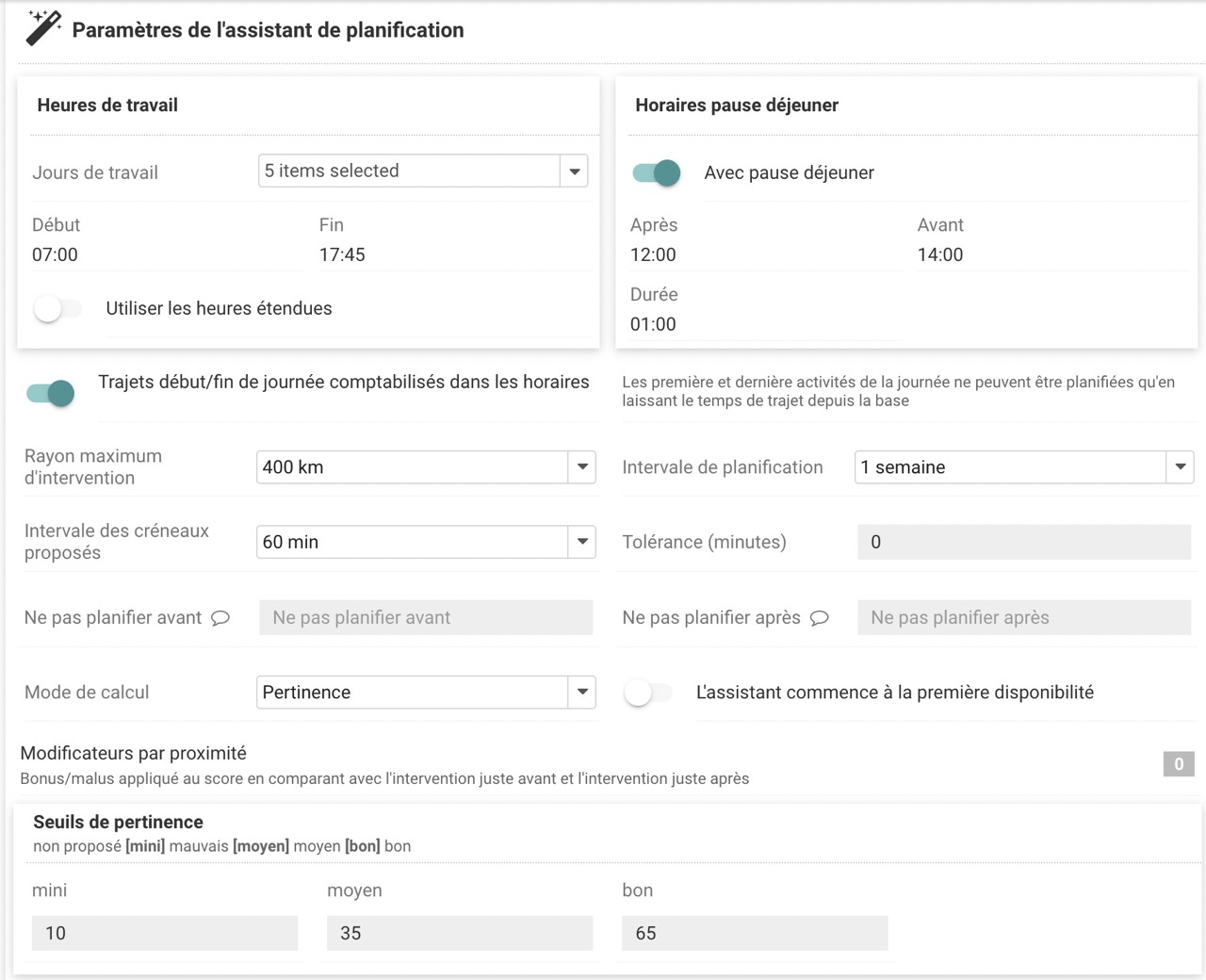 Cadulis schedule parameters