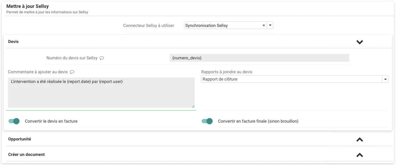 Escenarios de automatización Sellsy