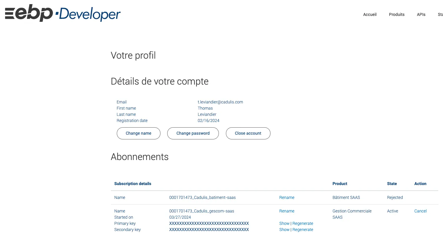 Clé de connexion EBP