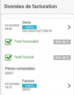 Lien direct vers la facture Sellsy depuis Cadulis