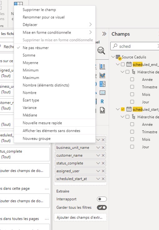 Power BI chart table