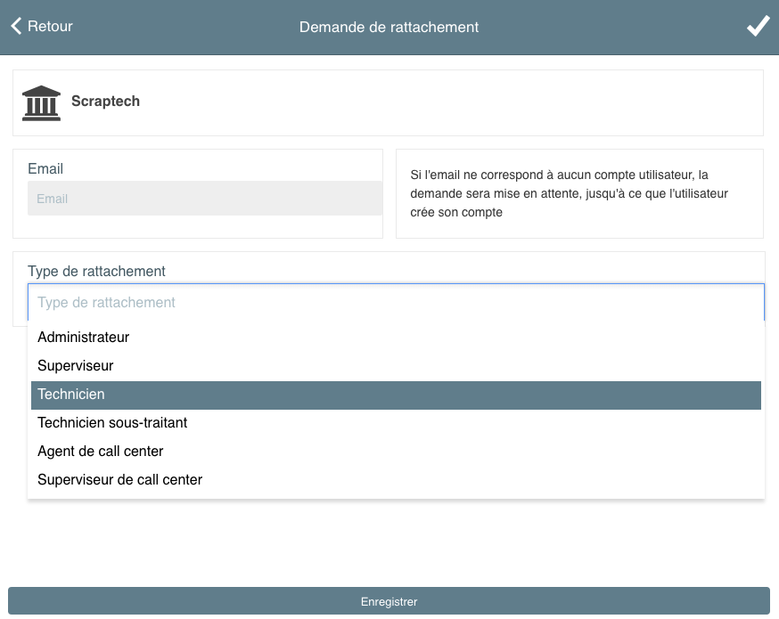 Rattachement avec un utilisateur