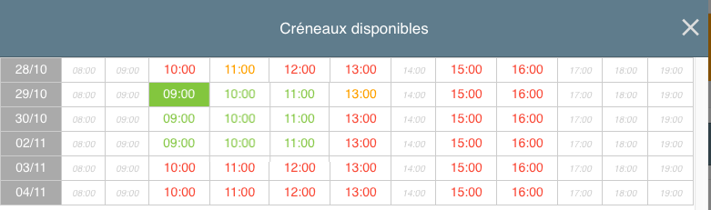 Créneaux proposés