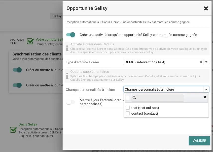 Configurazione della connessione Sellsy
