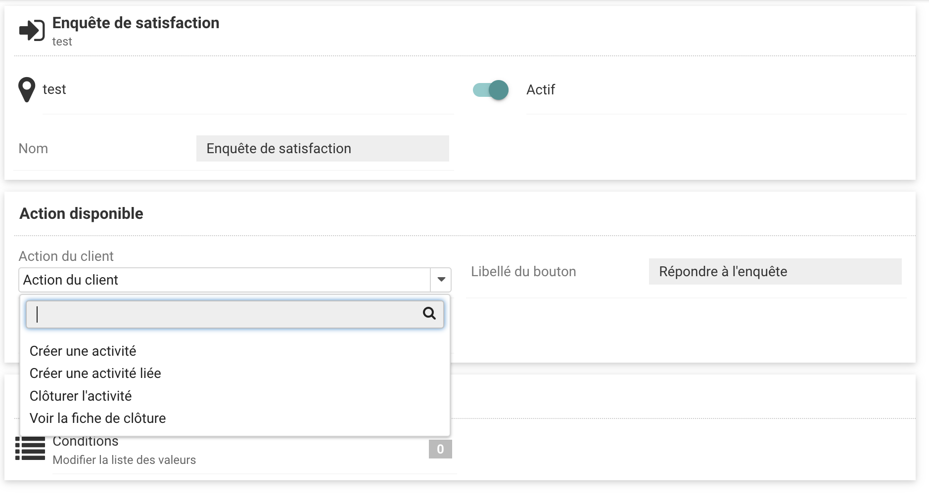 Configurazione di un’azione disponibile sul portale clienti