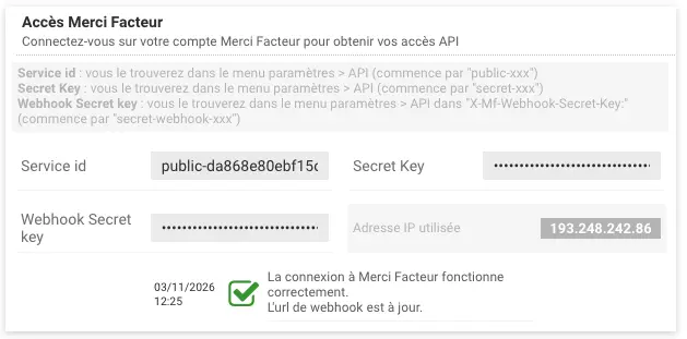 API-verbinding Merci Facteur